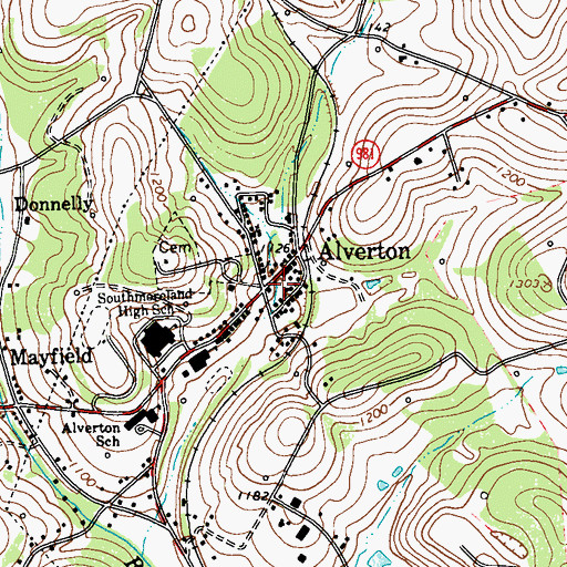 Topographic Map of Alverton, PA