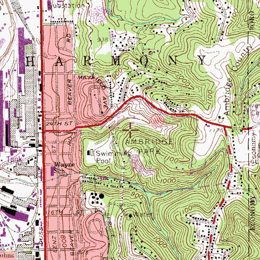 Topographic Map of Ambridge Park, PA