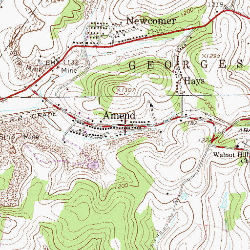 Topographic Map of Amend, PA