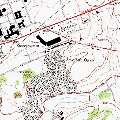 Topographic Map of Ancient Oaks, PA