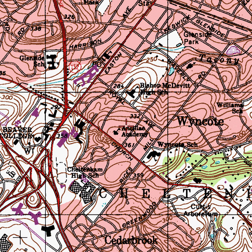 Topographic Map of Ancillae Academy, PA