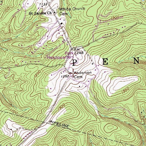Topographic Map of Anderson Cemetery, PA