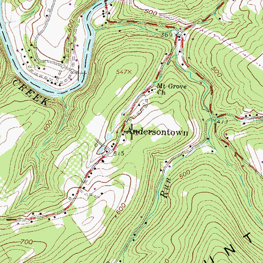 Topographic Map of Andersontown, PA
