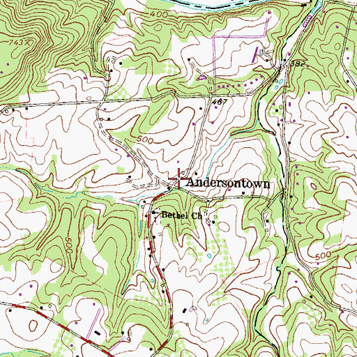 Topographic Map of Andersontown, PA