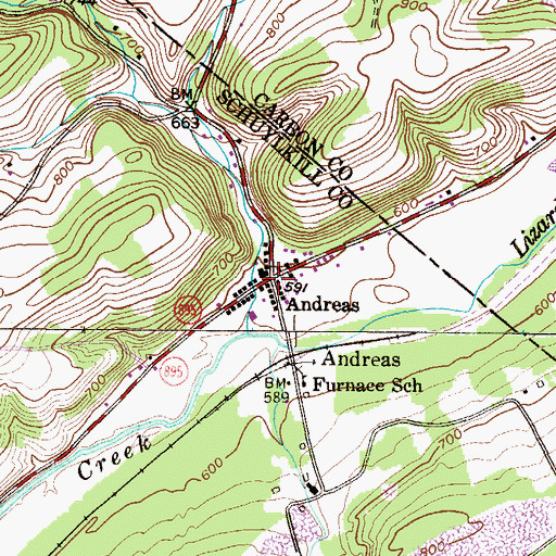 Topographic Map of Andreas, PA