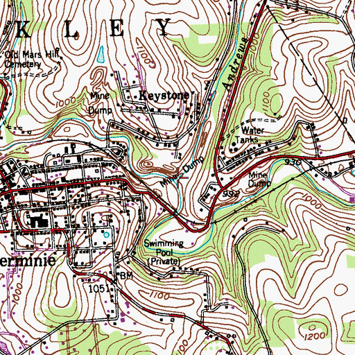 Topographic Map of Andrews Run, PA