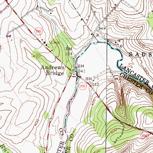 Topographic Map of Andrews Bridge, PA