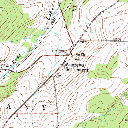 Topographic Map of Andrews Settlement, PA