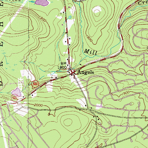 Topographic Map of Angels, PA