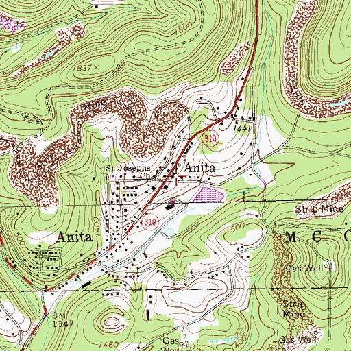 Topographic Map of Anita, PA