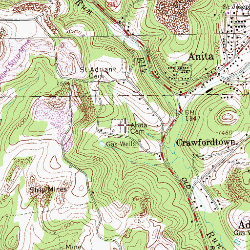 Topographic Map of Anita Cemetery, PA
