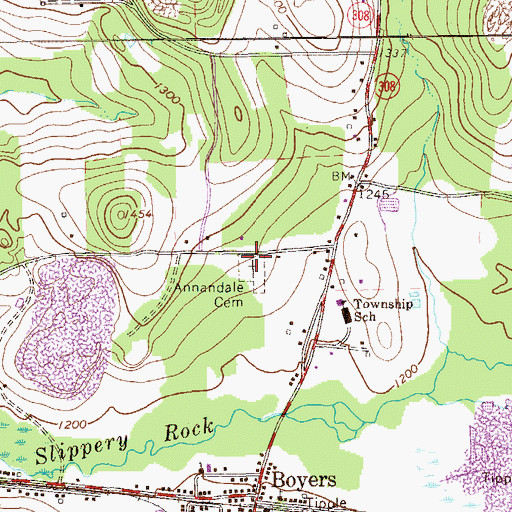 Topographic Map of Annandale Cemetery, PA