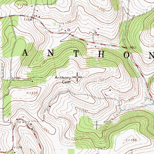Topographic Map of Anthony Cemetery, PA