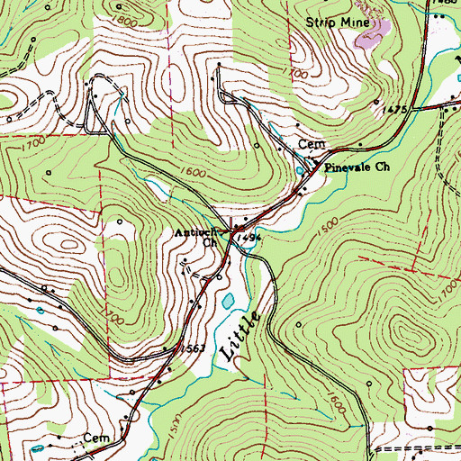 Topographic Map of Antioch Church, PA