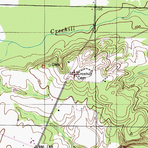 Topographic Map of Creehill Cemetery, AL