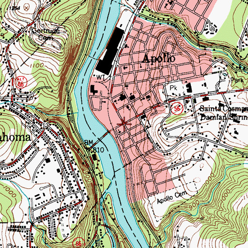 Topographic Map of Apollo, PA