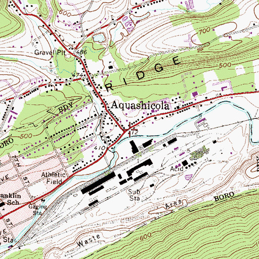 Topographic Map of Aquashicola, PA