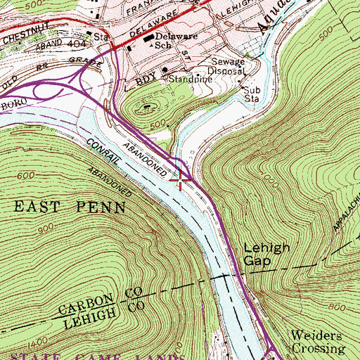 Topographic Map of Aquashicola Creek, PA