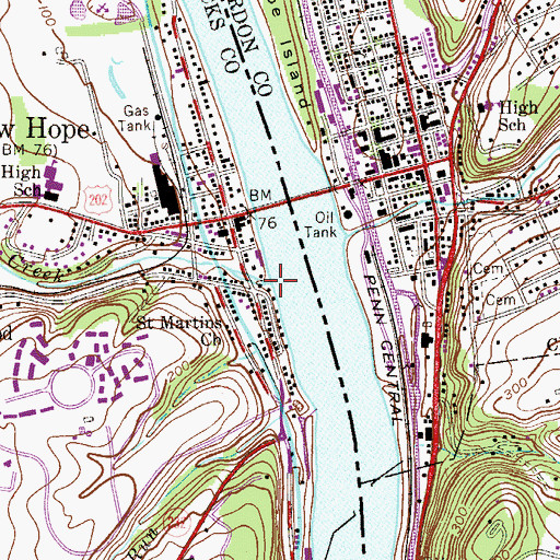 Topographic Map of Aquetong Creek, PA