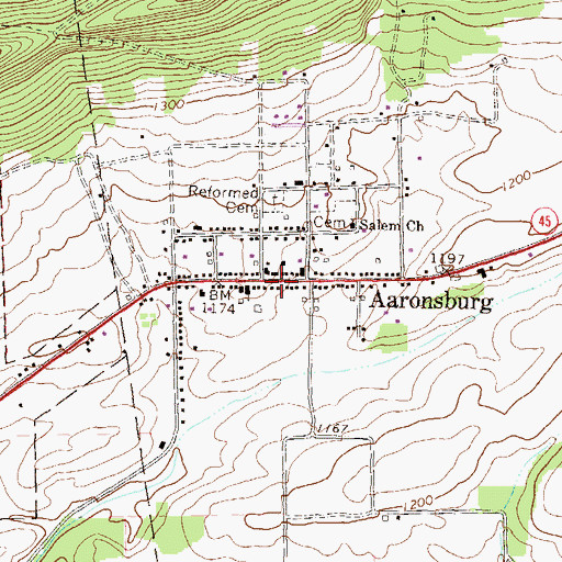 Topographic Map of Aaronsburg, PA