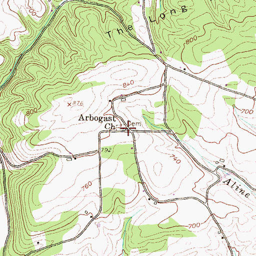 Topographic Map of Arbogast Church, PA