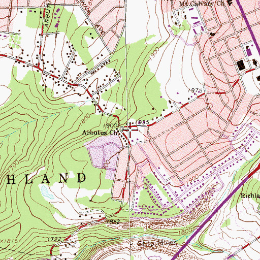 Topographic Map of Arbutus Church, PA