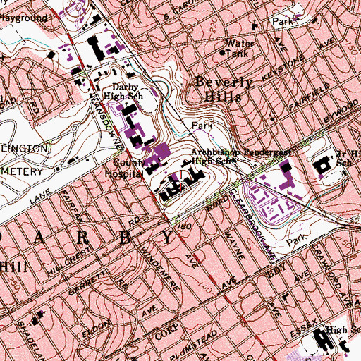 Topographic Map of Bonner Prendergast Catholic High School, PA