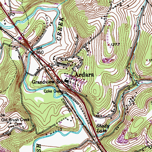 Topographic Map of Ardara, PA