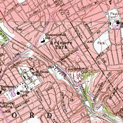 Topographic Map of Ardmore Park, PA