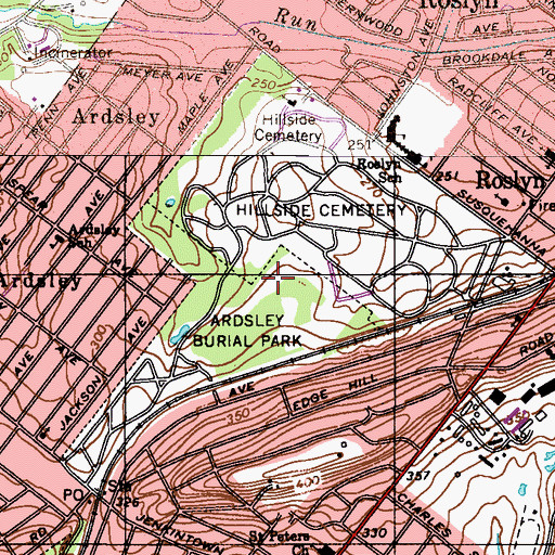 Topographic Map of Hillside Cemetery, PA