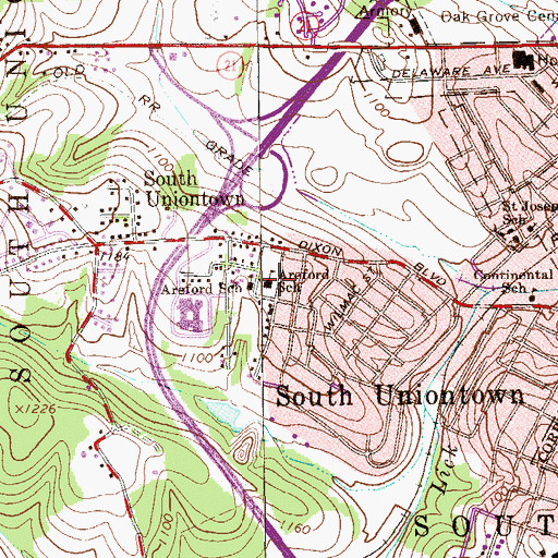 Topographic Map of Areford School, PA
