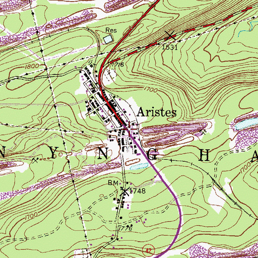 Topographic Map of Aristes, PA