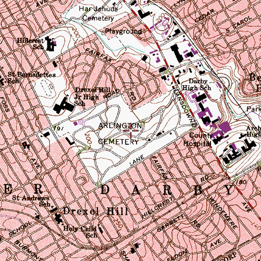 Topographic Map of Arlington Cemetery, PA