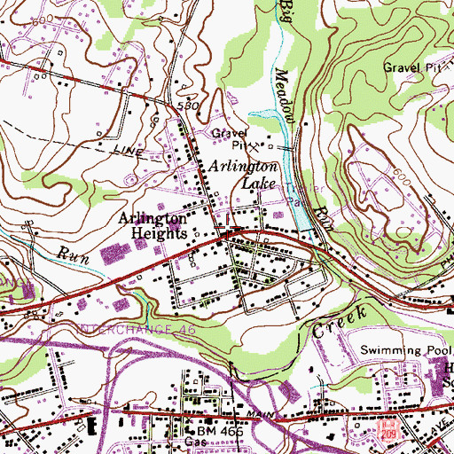 Topographic Map of Arlington Heights, PA