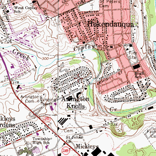 Topographic Map of Arlington Knolls, PA