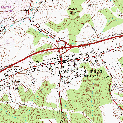 Topographic Map of Armagh, PA