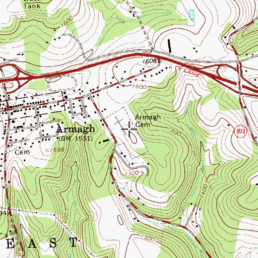 Topographic Map of Armagh Cemetery, PA