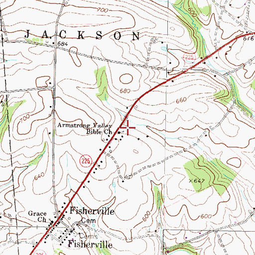Topographic Map of Armstrong Valley Bible Church, PA