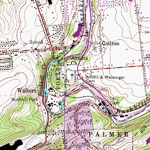 Topographic Map of Arndts and Messinger Cemetery, PA