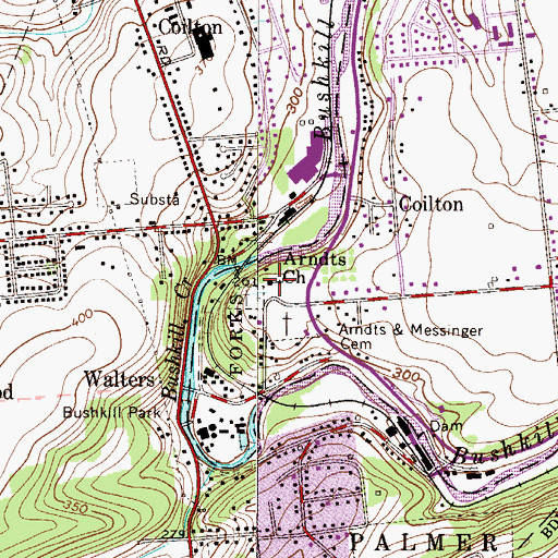 Topographic Map of Arndts Church, PA