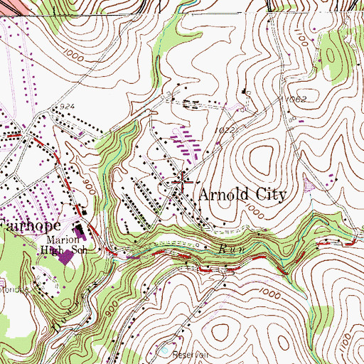 Topographic Map of Arnold City, PA