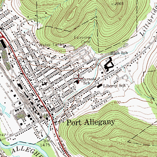 Topographic Map of Arnold School, PA