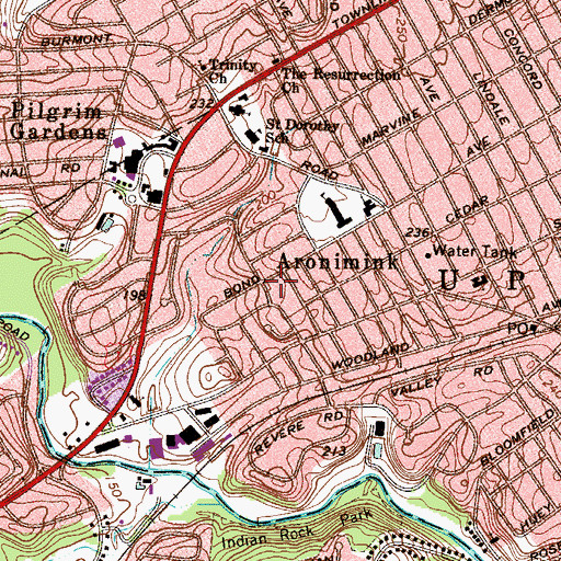 Topographic Map of Aronimink, PA