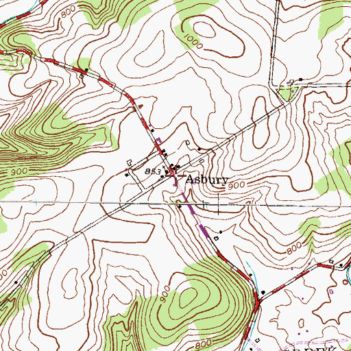 Topographic Map of Asbury, PA