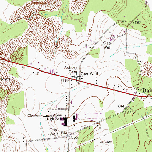 Topographic Map of Asbury Cemetery, PA