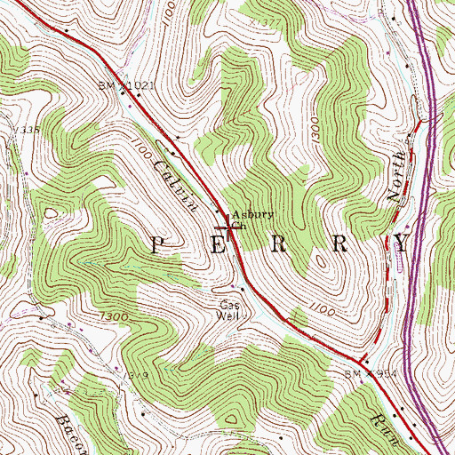 Topographic Map of Asbury Church, PA