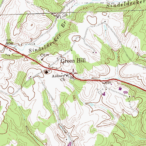 Topographic Map of Asbury Church, PA