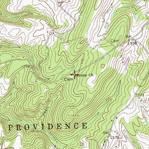 Topographic Map of Asbury Church, PA