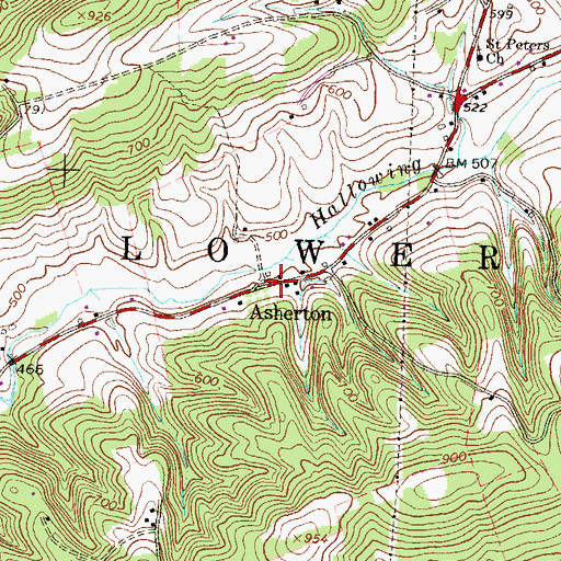 Topographic Map of Asherton, PA