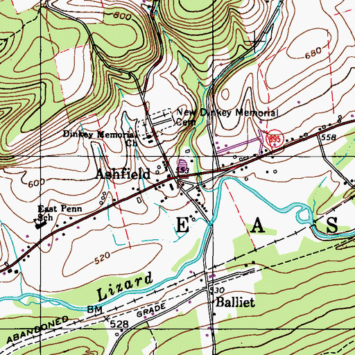 Topographic Map of Ashfield, PA